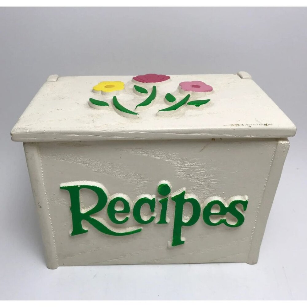 1985 Vintage Faux Wood Plastic Recipe Box Kitchen Organiser